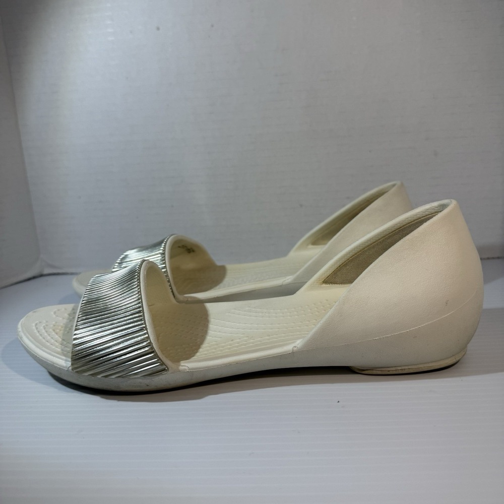 Crocs Shoes Lina Embellished Dorsay Oyster White Flat Sandals Women's Size 7